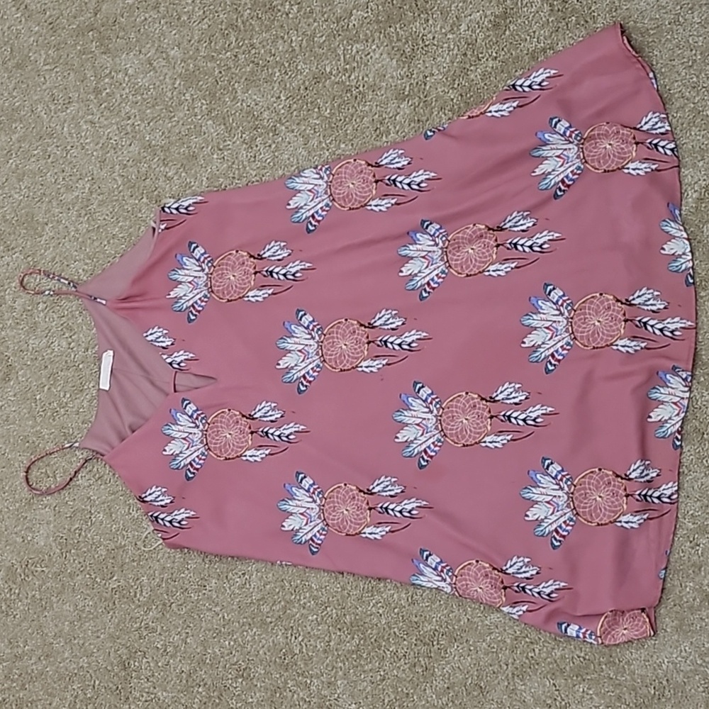 Pink Spring/Summer Dress with Dreamcatcher Print, Straps, Size S